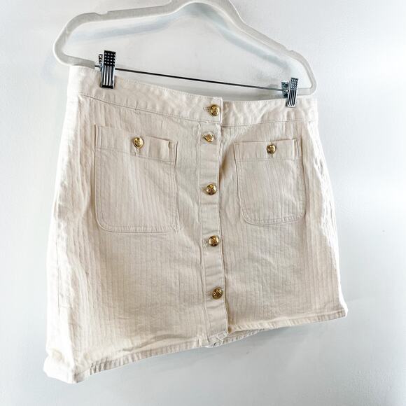 J. Crew Textured Denim Mini Skirt Gold Buttons Ecru Cream 31 / 12 - Picture 8 of 8